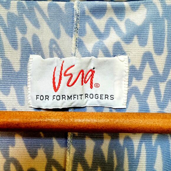 Vintage Vera for Formfit Rogers Caftan L Blue White 70s Robe Coverup Coastal - Picture 2 of 8